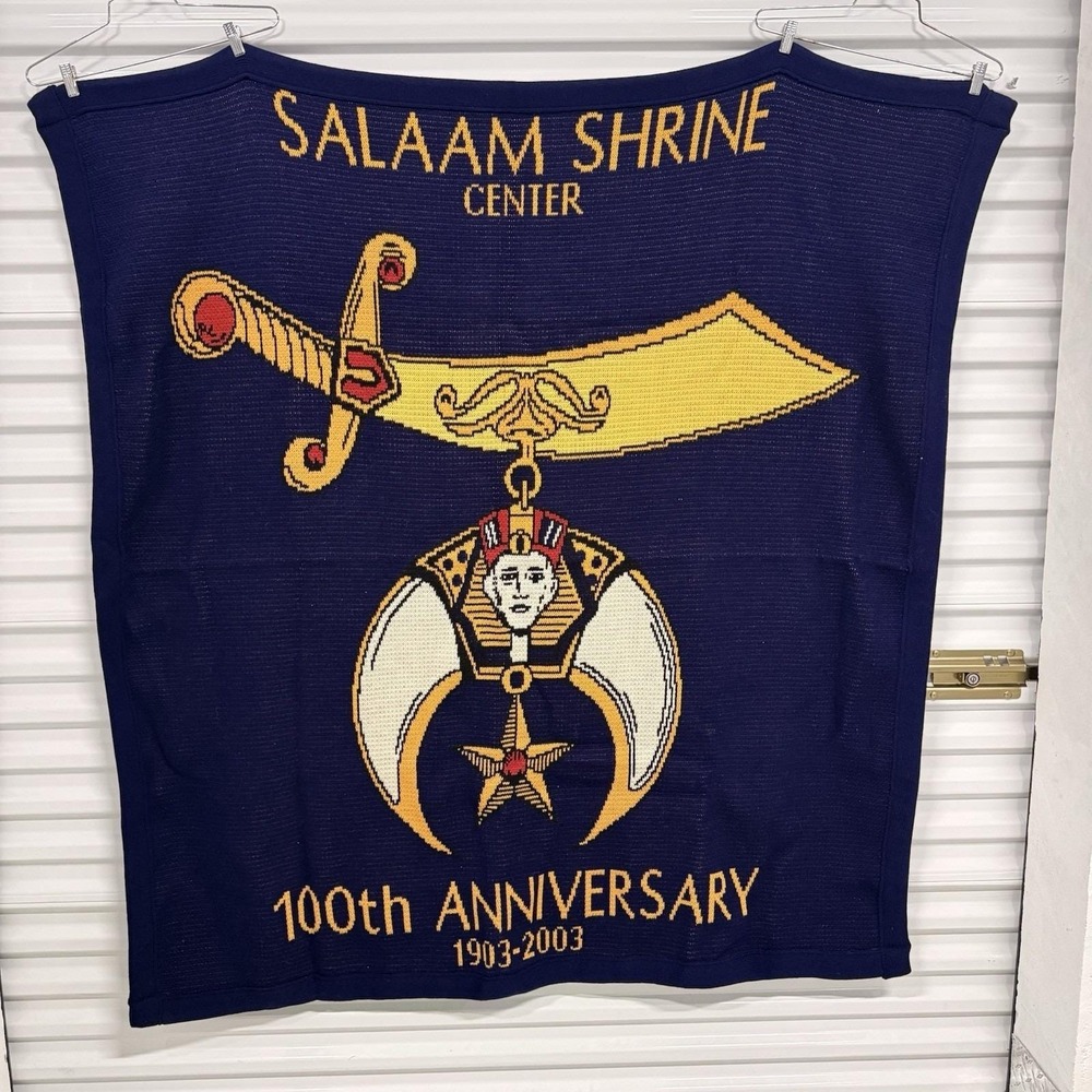 Masonic Shriners Salaam Shrine Afghan Blanket 60x60 USA VTG‎ 100th Tapestry